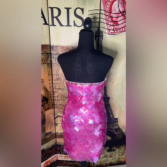 Jovani hot pink sexy cocktail dress, Size 6 - Picture 4 of 8